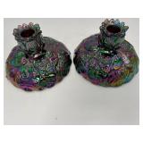 Pair Fenton Carnival Glass Candlesticks