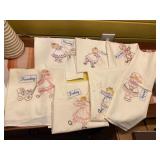 Vintage Embroidered Days of Week Hand Towels