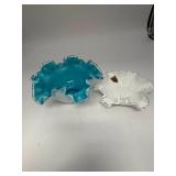 2pc Fenton Ruffled Milk Glass Dishes
