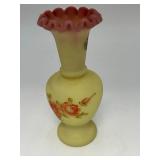 Fenton Pink Yellow Custard Glass Ruffle Vase