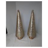 #1 Pair Gold Glitter Glass Light Up Trees 19"