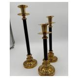 3pc Black and Brass Candlesticks