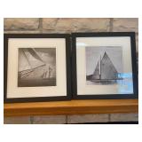 Pair Black & White Sailboat Prints - Framed