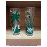 Pair Vintage Green Tropical Drinking Glasses