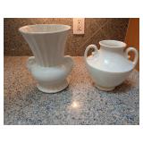2pc White Ironstone Vases