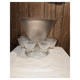 MCM Federal Glass Ribbed Punchbowl Set