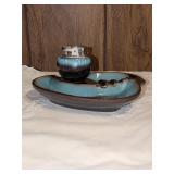 Mid Century Pottery Ashtray & Lighter