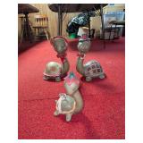 3 Vintage Cartoon Ceramic Garden Turtle Family