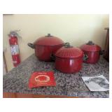 3 Pc Red Strainer Pasta Pots