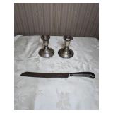Sterling Silver Candlesticks & Cake Knife
