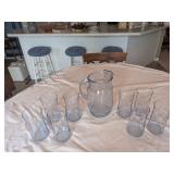 LOT #5 - Hummingbird Etched Pitcher & Glasses