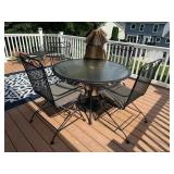 7pc Black Iron Patio Set, Cushions, Umbrella