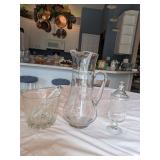 LOT #1 - Kitchen Crystal Pitcher, Dish, Ice Bucket