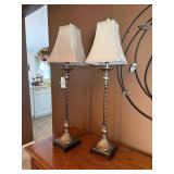 Pair Bronze Finish Pedestal Buffet Lamps
