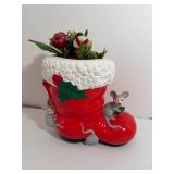 Ceramic Santa Boot w/ Mice - Handmade