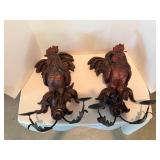 Pair Large Rooster Wall Candle Sconces