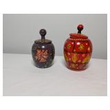 2 Hand Painted Wooden Canisters