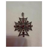 Sterling Silver Garnet Iron Cross Pin/Pendant