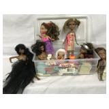 6 BARBIE TYPE DOLLS WITH SOME CLOTHES, ACCESSORIES
