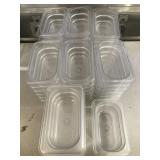 LOT OF 44 CLEAR PLASTIC PAN INSERTS, 2.5' DEEP