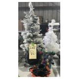 2 - PRE-LIT LIGHTED CHRISTMAS TREES & OTHER DECOR