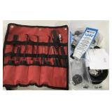 TOOL ROLL & SMALL TUB OF TAYLOR(?) PARTS