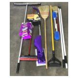 LOT MOP HANDLES, BROOM, BRUSHES, SQUEEGEE, ETC.