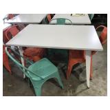 METAL CAFE TABLE & 4 METAL CHAIRS