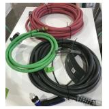LOT OF 3 WATER HOSES (50', 25', 10') + HOSE RACK