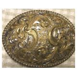 CRUMRINE WESTERN BELT BUCKLE SILVER PLATED BRONZE