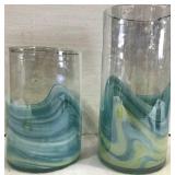 2 HEAVY GLASS VASES  OCEAN WAVES DECOR
