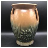 VINTAGE UNMARKED GREEN / BEIGE FLORAL VASE 6"