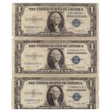 1935-G SILVER CERTIFICATES WELL CIRCULATED X3