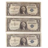1957 SILVER CERTIFICATES WELL CIRCULATED X3