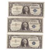 1957 SILVER CERTIFICATES WELL CIRCULATED X3