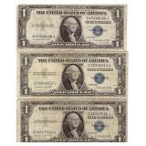 1935-G SILVER CERTIFICATES WELL CIRCULATED X3