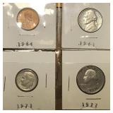 PROOF SET OF 4 COINS PENNY NICKEL DIME QUARTER