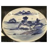 LARGE ANTIQUE IMARI PLATE BLUE WHITE 9 STILT MARKS
