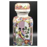 ORIENTAL DESGN STOPPERED SQUARE BOTTLE(?)