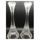 PAIR 8' TALL CRYSTAL CANDLESTICKS FLUTED STEMS