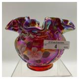 Fenton Red Carnival Hand Painted Rosebowl, Wilson