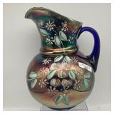 Blue Hand Enameled Cannon Ball Water Pitcher