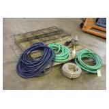 (3) Garden Hoses, Hedge Trimmer & Tomato Cages