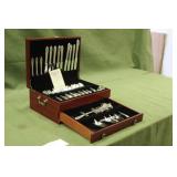 Wooden Box Of Silverware Complete Set