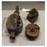 (3) Antique Wooden Pulleys