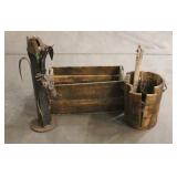 Crate w/ Steel Flower Statue & Antique Items