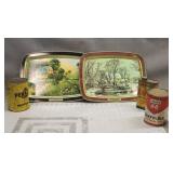 (3) Antique Cans & (2) Collectable Trays