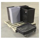 (5) Trash Cans & Trash Can Dolly