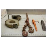 (2) Chain Binders, Tie-Down Strap & Wedge