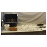 Tote w/ Shelf Brackets, Radio, Fittings & Misc